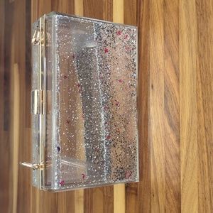 Skinny dip vintage 90's lucite purse clutch moving silver glitter pink s…